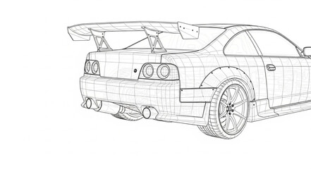 Detailed sketch of a high performance sports car rear view.
