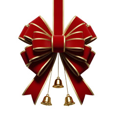 Red Velvet Bow with Gold Trim and Three Bells red bow ribbon isolated on a transparent background