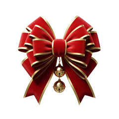 Red Velvet Bow with Gold Trim and Two Bells red bow ribbon isolated on a transparent background