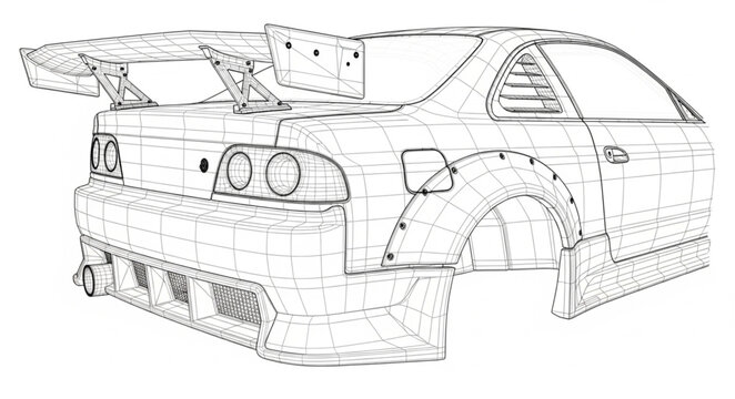 Detailed Sketch of a Modified Sports Car Rear.