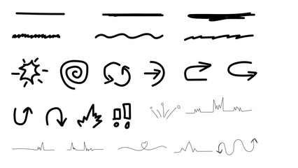 Hand‑Drawn Doodle Lines and Sketch Arrows Vector Set &ndash; Marker Strokes, Highlights, Swirls, Scribbles, Underlines for Design Elements