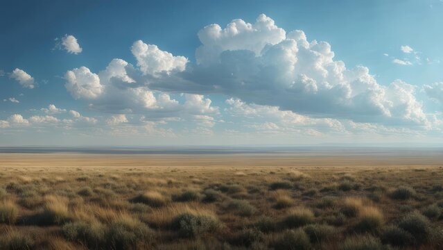Expansive flat landscape under a partly cloudy sky