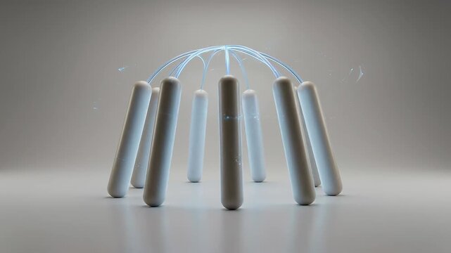 Interconnected vertical pillars forming an expandable network structure symbolizing scalable enterprise systems.