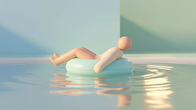 Minimal floating pool icon representing pause, relaxation, and peaceful moments of doing nothing.