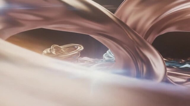 Abstract close-up of swirling metallic liquid with a reflective surface and warm tones against a