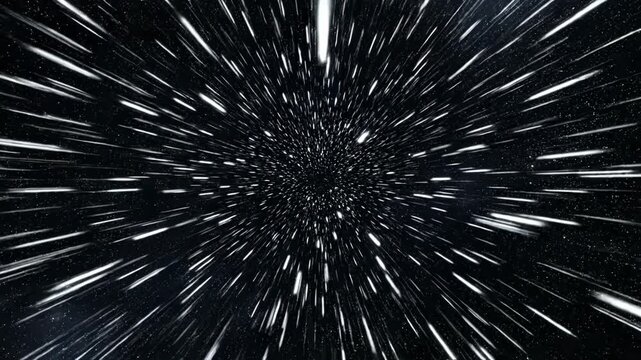 Fast moving starfield light streaks creating space travel warp effect background