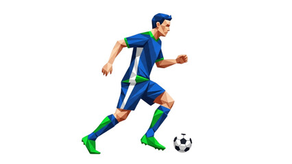 Obraz premium Man running with soccer ball in dynamic athletic pose on transparent background