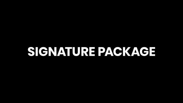 Signature Package Breaking Glitch Text Animation 4K for Product Bundles and Premium Service Offer Campaigns