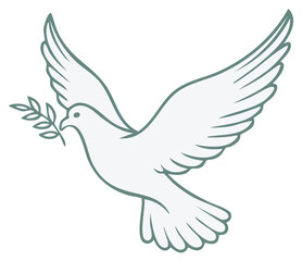 Obraz premium Dove in flight with olive branch symbol of peace and hope