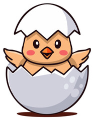 Cartoon chick hatching from an egg, vector illustration