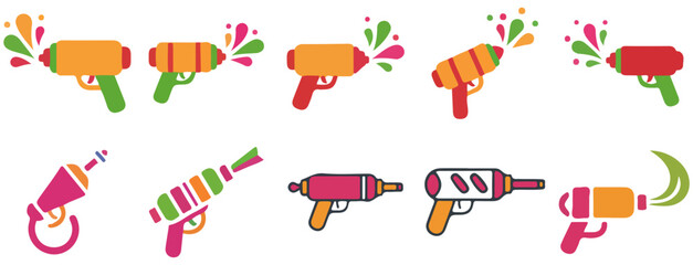 Colorful Holi Water Gun Icon Set