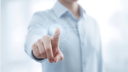 Businesswoman interacting with futuristic security interface