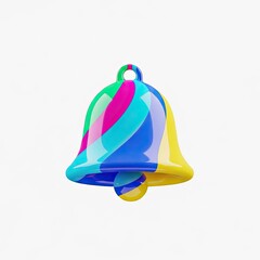 A colorful illustration of a bell with a vibrant rainbow design