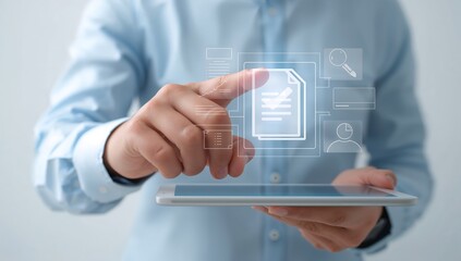 Businessman interacting with digital document on tablet