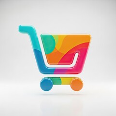 Vibrant multicolor shopping cart icon with abstract design elements