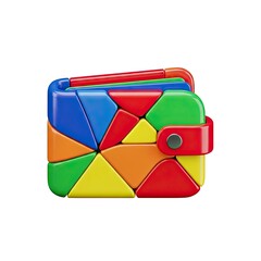 Colorful puzzle piece wallet with red strap