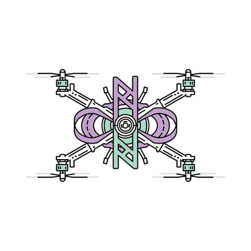 Abstract Drone Line Art Vector Illustration | Modern Geometric Quadcopter Technology, UAV Communication, Mbe Style Design