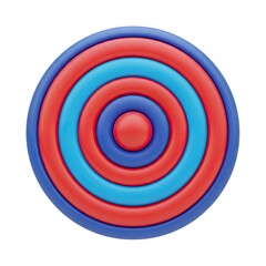 A colorful concentric circle design with red and blue rings on a white background