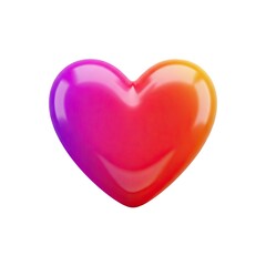 A vibrant shiny heart with a gradient of pink purple and orange hues on a white background
