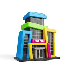 Inflatable bank building with colorful facade and signage