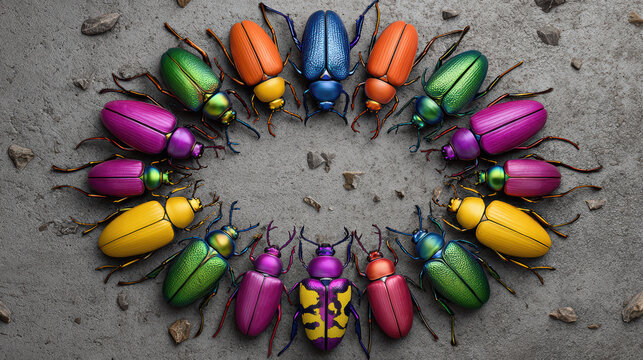 colorful beetles captured from above on arran island