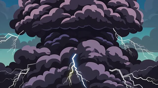 Stylized blue sky with white and dark cumulonimbus clouds