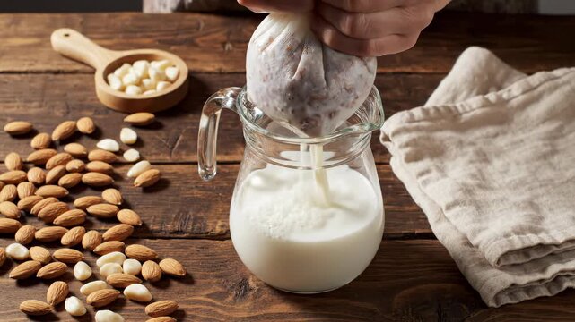 Homemade Almond Milk Preparation Process.