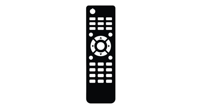 A black remote control with many buttons a simple silhouette
