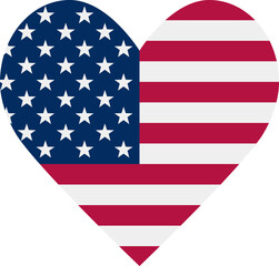 American flag button in the shape of a heart. United states of america flag icon