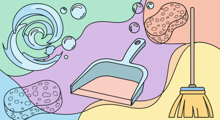 Obraz premium Creative illustration of cleaning supplies and bubbles