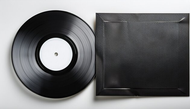 isolated black vinyl record lp with blank sleeve mockup top
