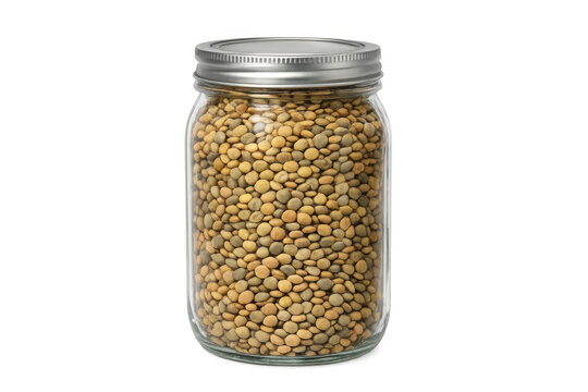 Lentils in glass jar with metal lid
