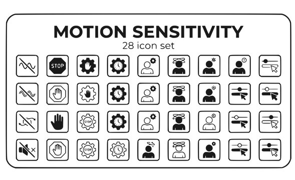 Motion Sensitivity Reduce Animation Stop Preferences Control Vestibular Settings Prefers-Reduced Accessibility Parallax Autoplay Seizure Prevention Safe Vector Icon Set - Motion Control