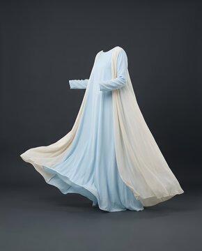 Elegant Flowing Gamis on Flat Color Background for Ramadan and Eid