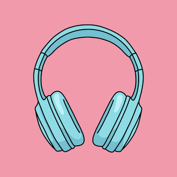 Light Blue Headphones Isolated Against Pink Background. Concept for Podcast Recording, Playing Music and Listening to Songs