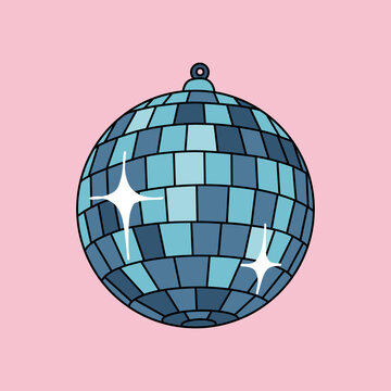 Vector Illustration of Mirror Disco Ball Isolated on Pink background. Night Club Sparkling Party Lights