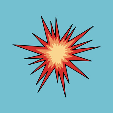 Star Icon in Red, Orange and Yellow. Minimalist Hand-drawn Doodle Sparkle Icon on Blue Background