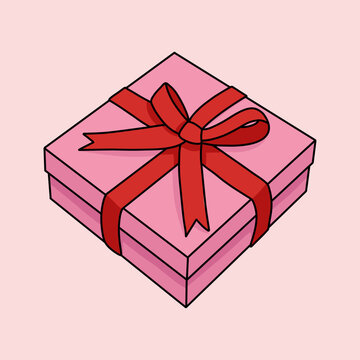 Pink Gift Box with Red Ribbon Isolated Vector Icon for Birthday Party, Wedding Present, Valentines Day, Engagement and Celebratory Events