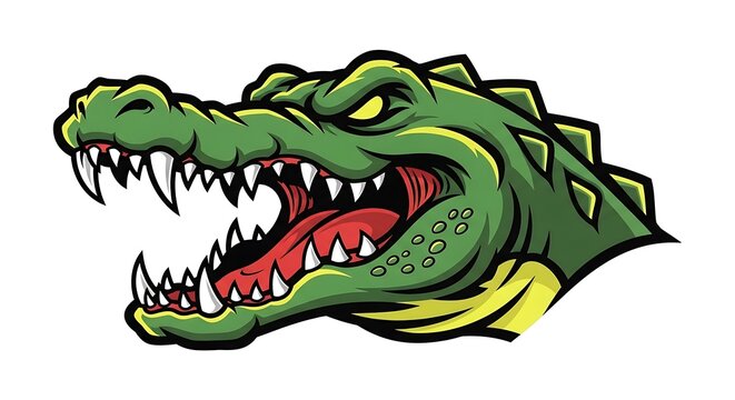 Fierce cartoon alligator head with sharp teeth and aggressive expression