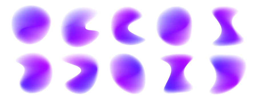 Shapeless neon blobs float in soft gradient meshes. Colorful noise adds depth and visual interest. Abstract modern art style illustration PNG.