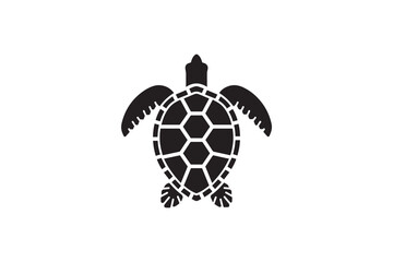 Fototapeta premium Black silhouette of a stylized sea turtle against a clean white background, symbolizing nature and ocean life with graphic simplicity and modern design
