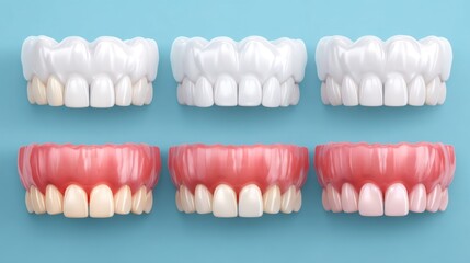 Fototapeta premium Realistic dental models showcasing teeth with various shades for comparison and educational purposes in dental care