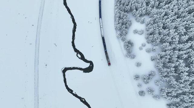 Eastern Express (Dogu Ekspresi) in the Winter Season Drone Video, Ankara to Kars Express, Kars Turkey (Turkiye)	