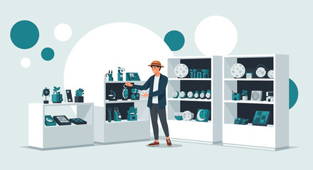 Obraz premium Curated lifestyle products showcased by a stylish presenter in a minimalist setting