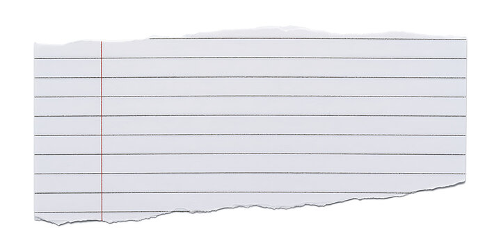 Torn Lined Notebook Paper with Red Margin Isolated on White Background for Text, Notes, and Copy Space - Blank Ruled School Page