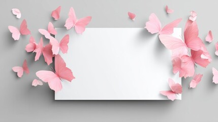 Obraz premium Elegant Pink Butterflies Surrounding Blank Space on Gray Background for Creative Design and Art Projects