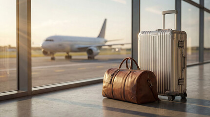 Travel luggage bags in airport terminal
