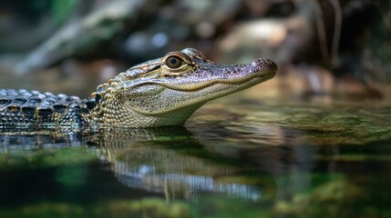 Close-up Portrait of a Reptile Head Emerging from Water in a Serene Natural Habitat
