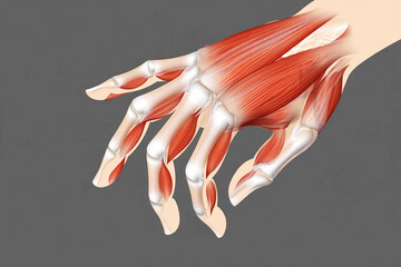 Amyotrophic Lateral Sclerosis Human hand anatomy showing bones and red muscle fibers