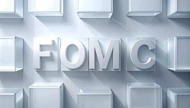 FOMC 3D rendering with metallic letters on silver background